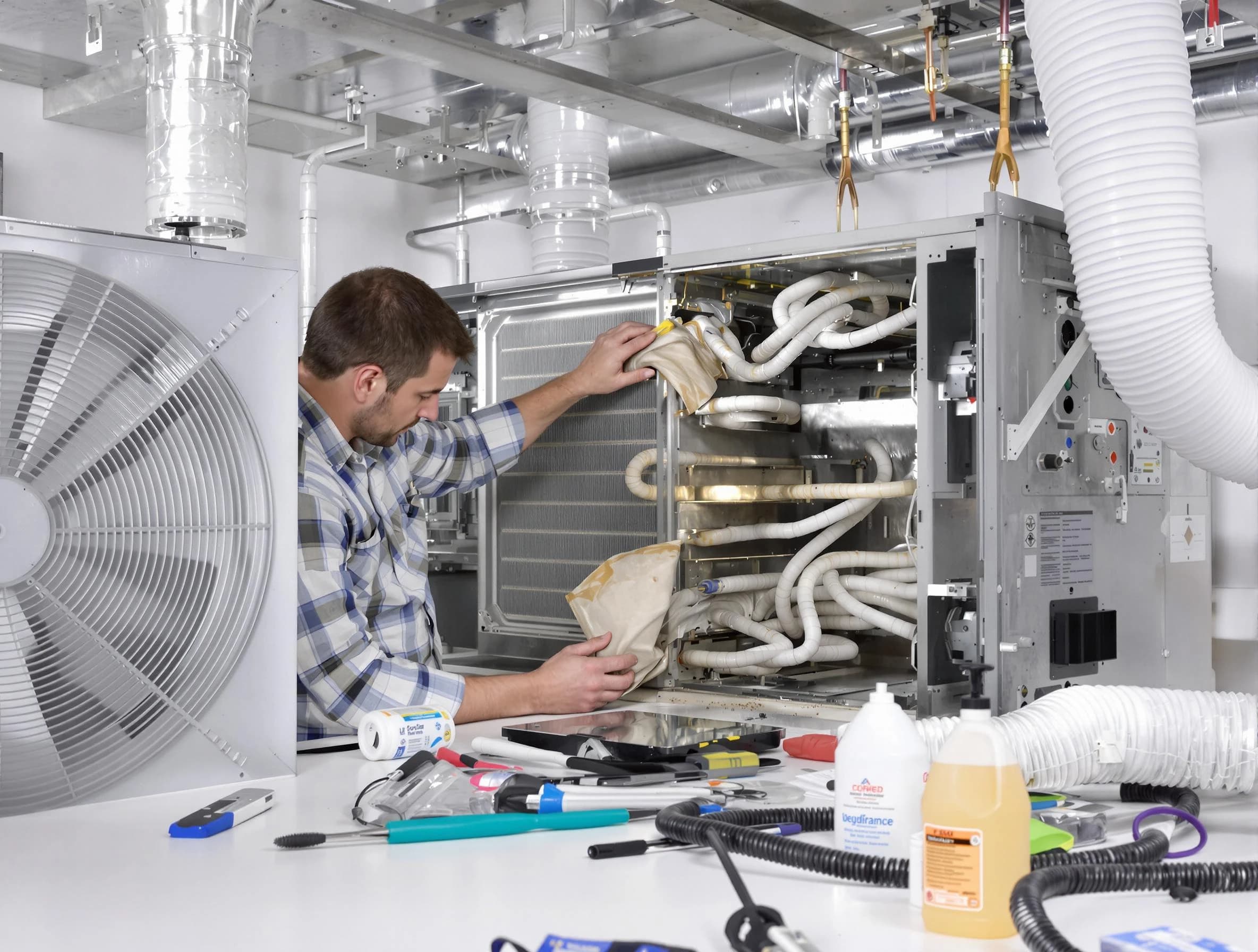 Harrah Air Duct Cleaning specialist performing precision AC coil cleaning in Harrah