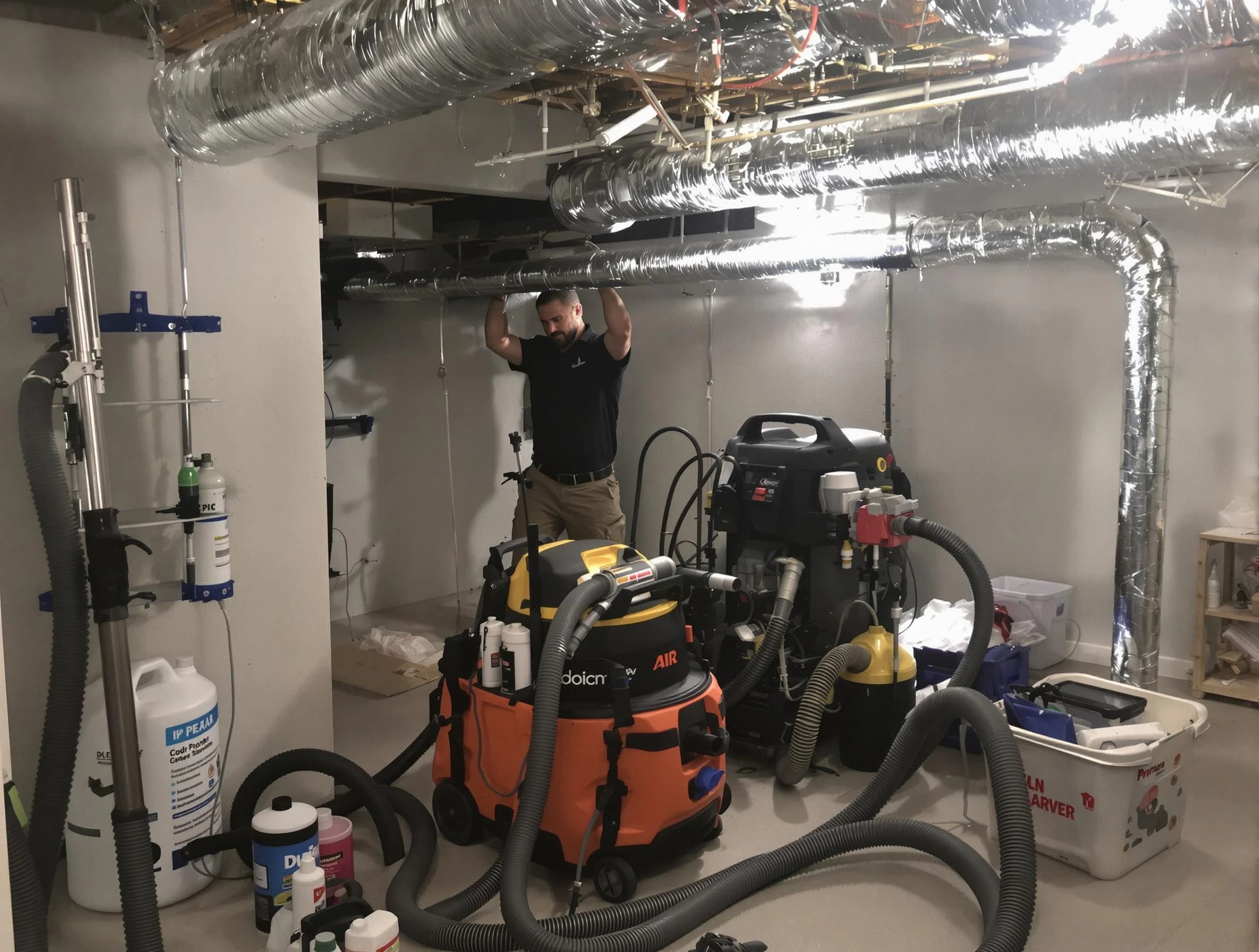 Harrah Air Duct Cleaning specialist performing professional mold removal from air ducts using safety equipment in Harrah