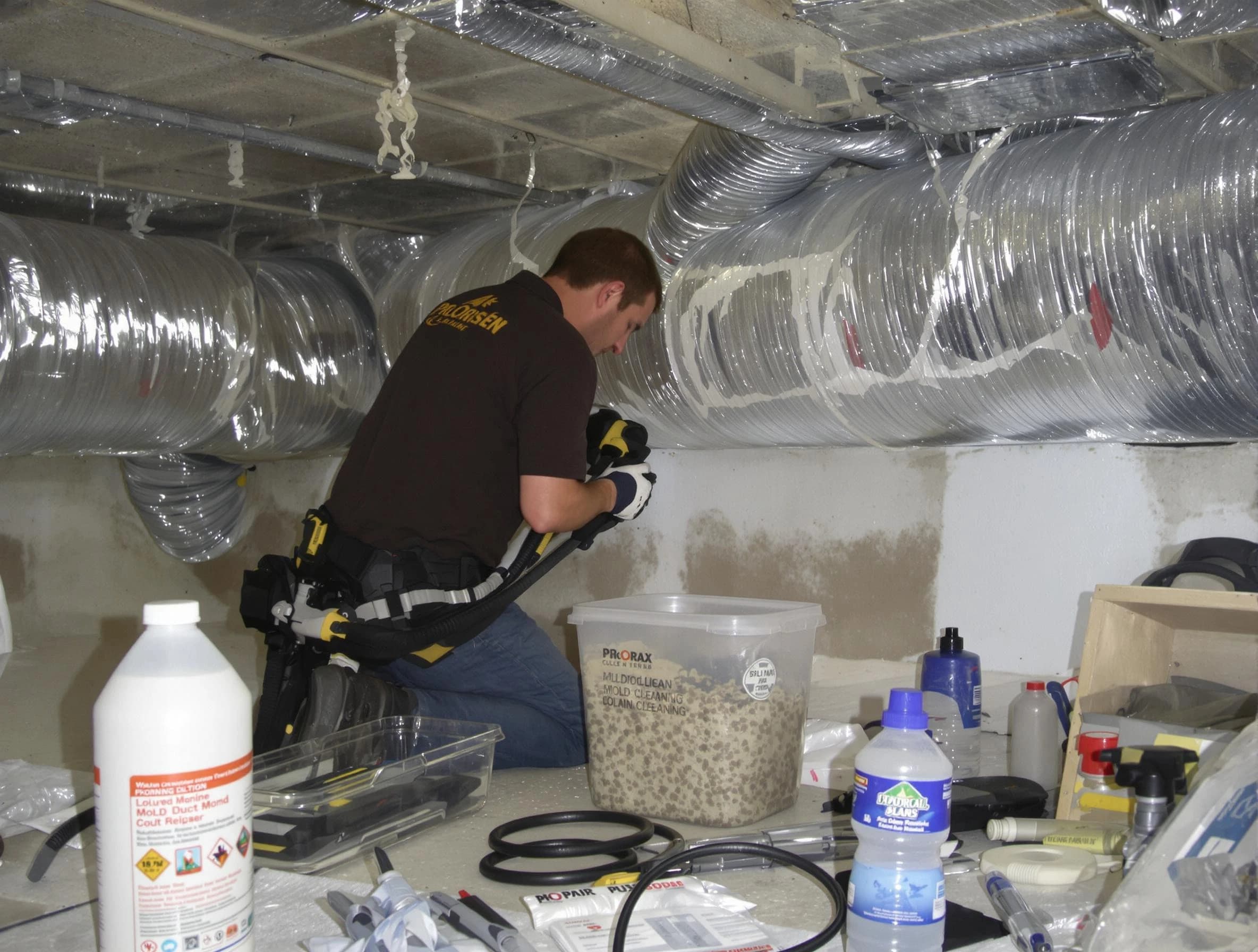 Harrah Air Duct Cleaning specialist performing professional mold removal from air ducts in Harrah