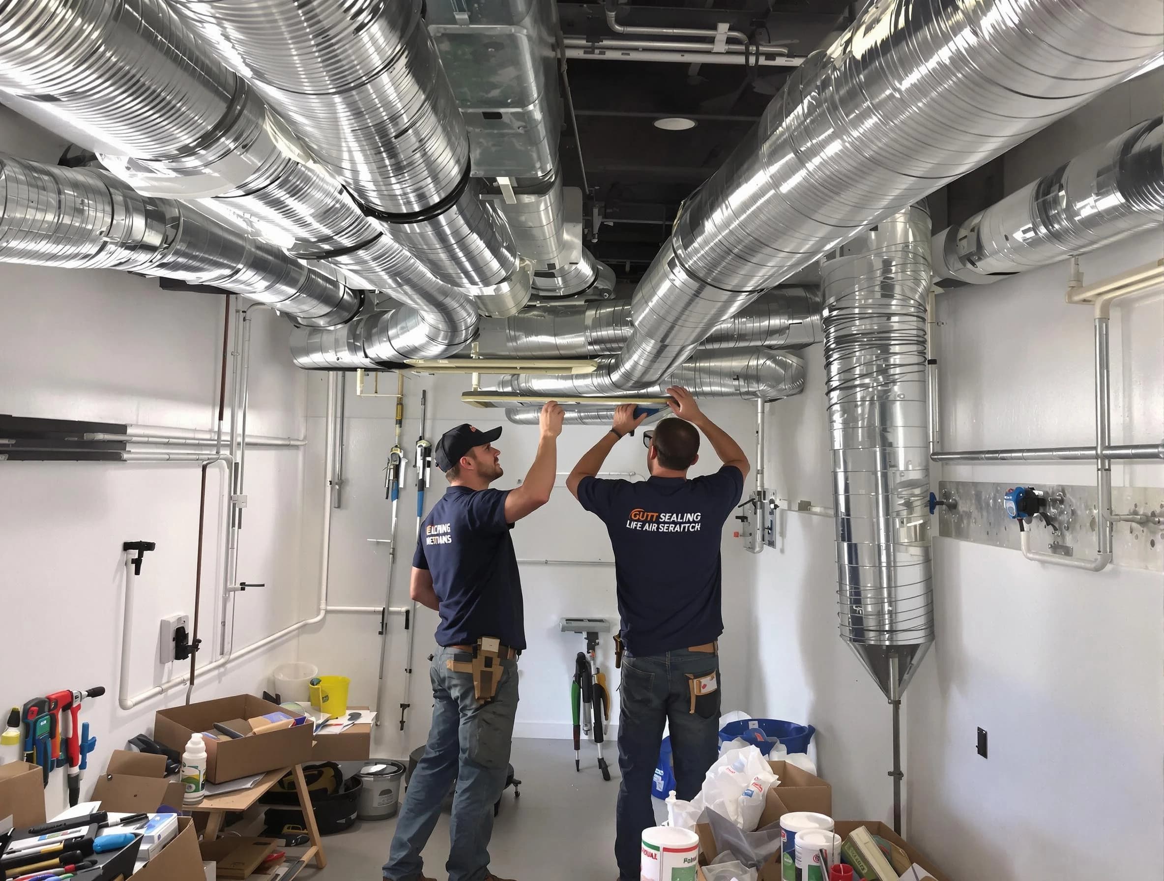 Harrah Air Duct Cleaning technician applying professional duct sealing solutions in Harrah