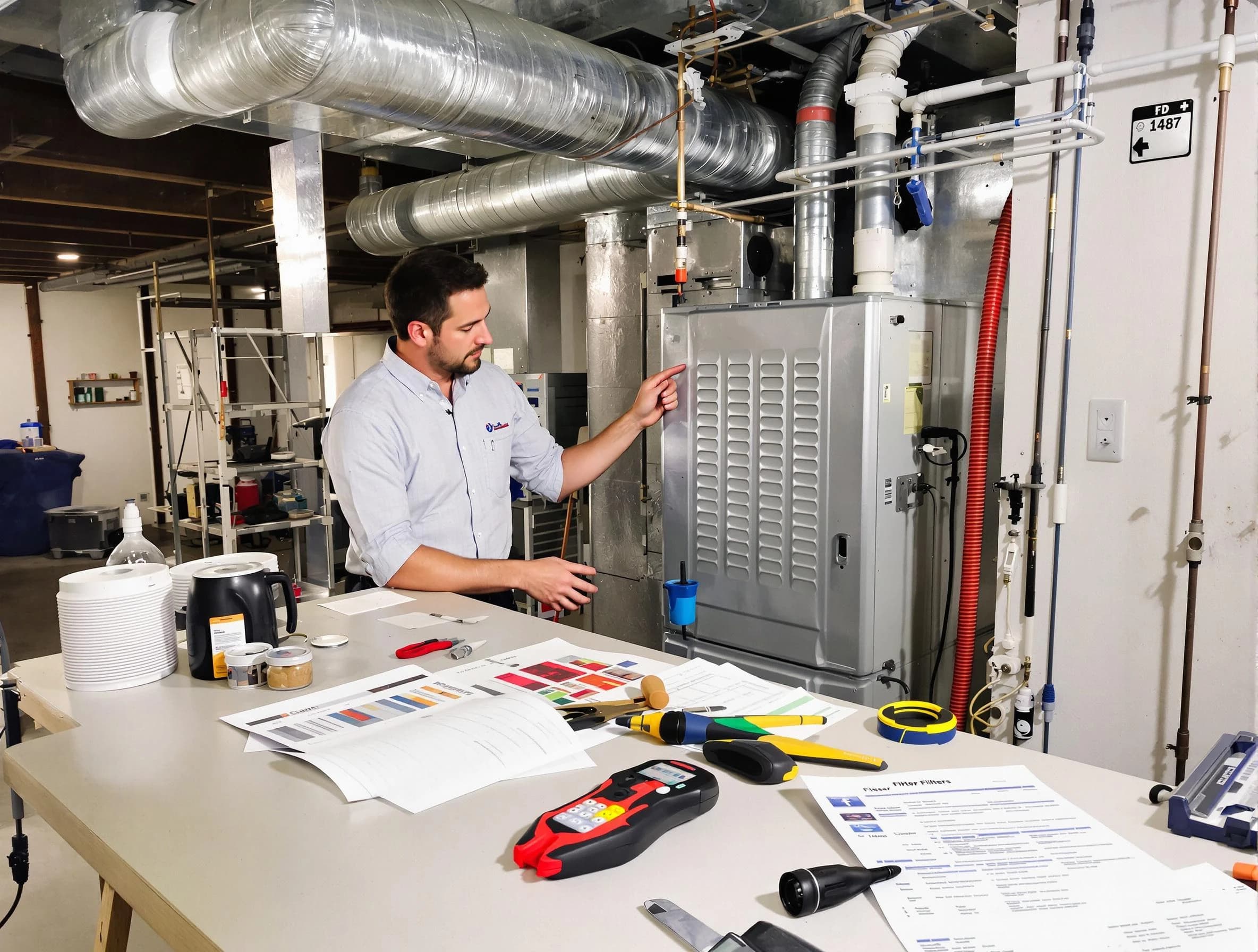 Harrah Air Duct Cleaning inspector conducting detailed filter system evaluation using professional diagnostic tools in Harrah